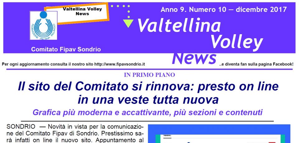 Pubblicato il Valtellina Volley News di aprile 2018