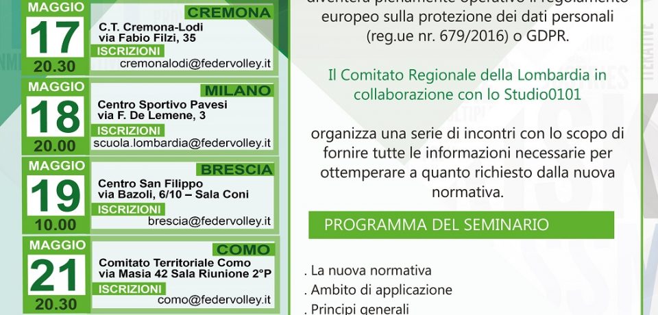 Incontri per spiegare il nuovo Regolamento europeo sulla protezione dei dati personali