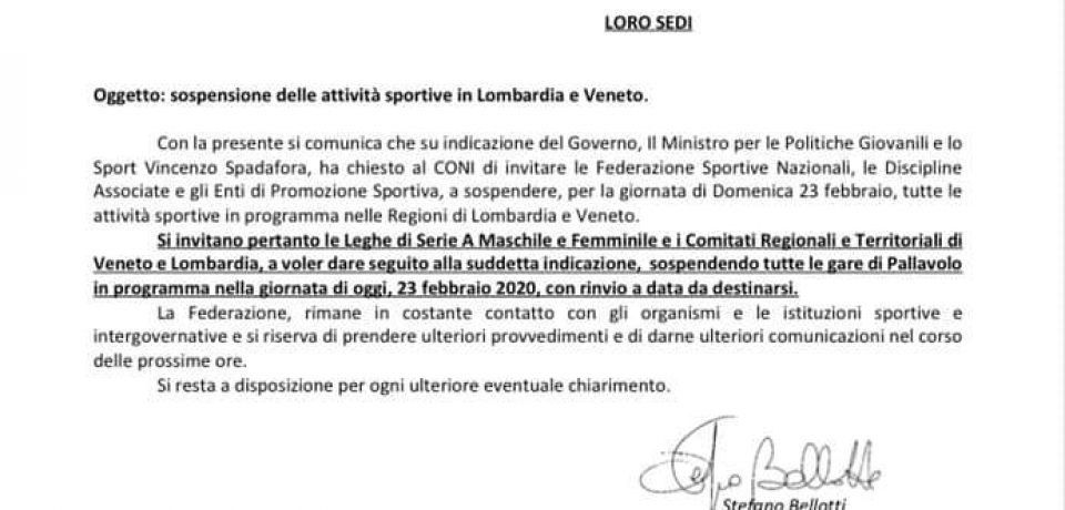 COMUNICAZIONE IMPORTANTE: sospensione di tutte le gare per la giornata di domenica 23