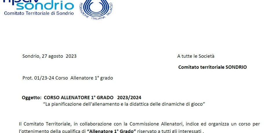 Organizzato un nuovo corso per Allenatori di Primo grado
